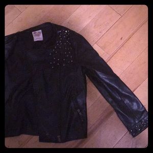 Faux leather kids studded biker jacket